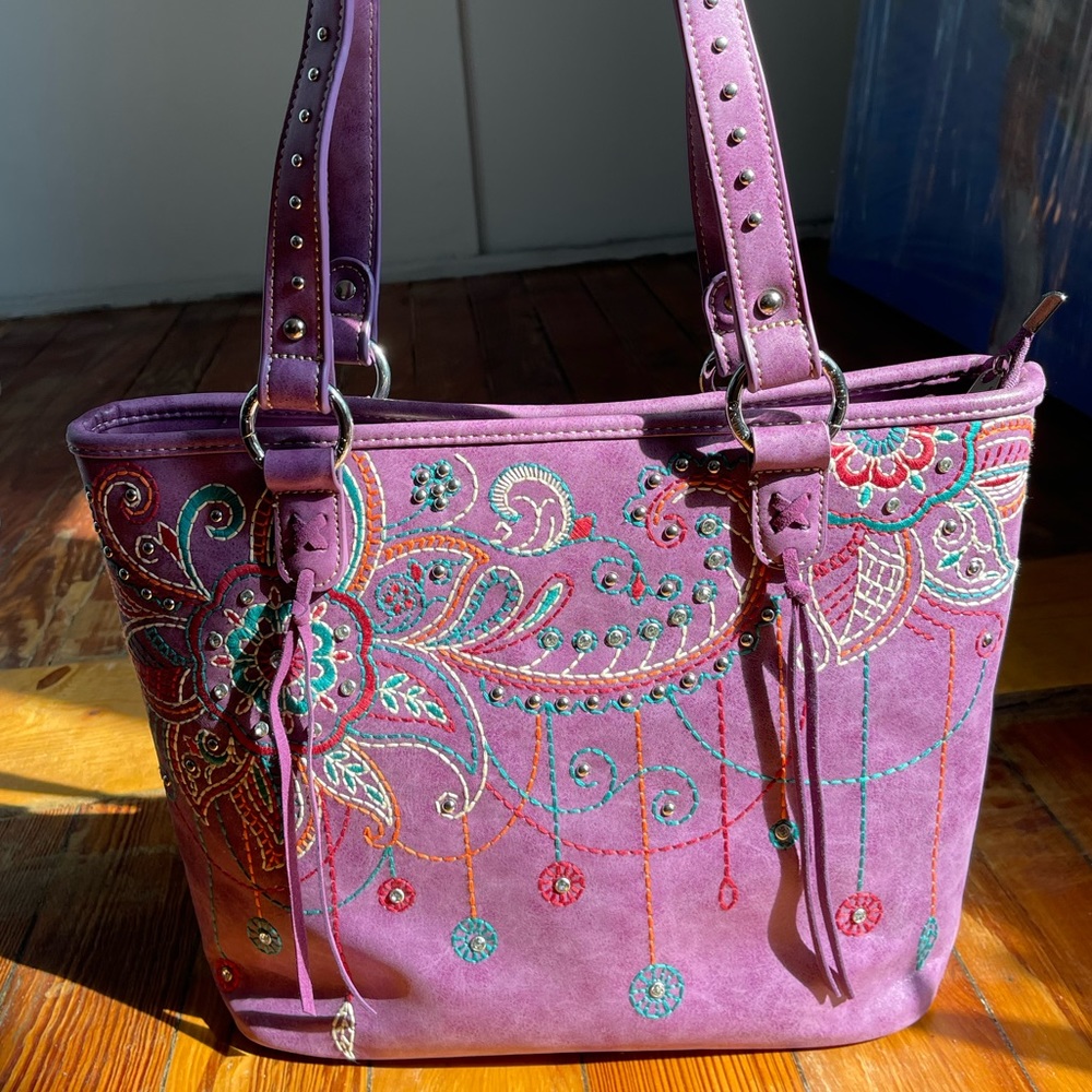 Faux Leather Purple Tote Purse
